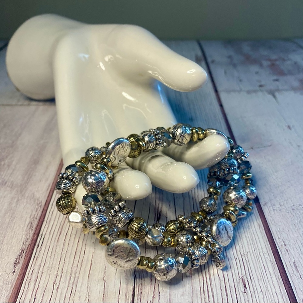 Ruby Road Mixed Metal 3-Strand Stretch Bracelet – Approx. 7.5”